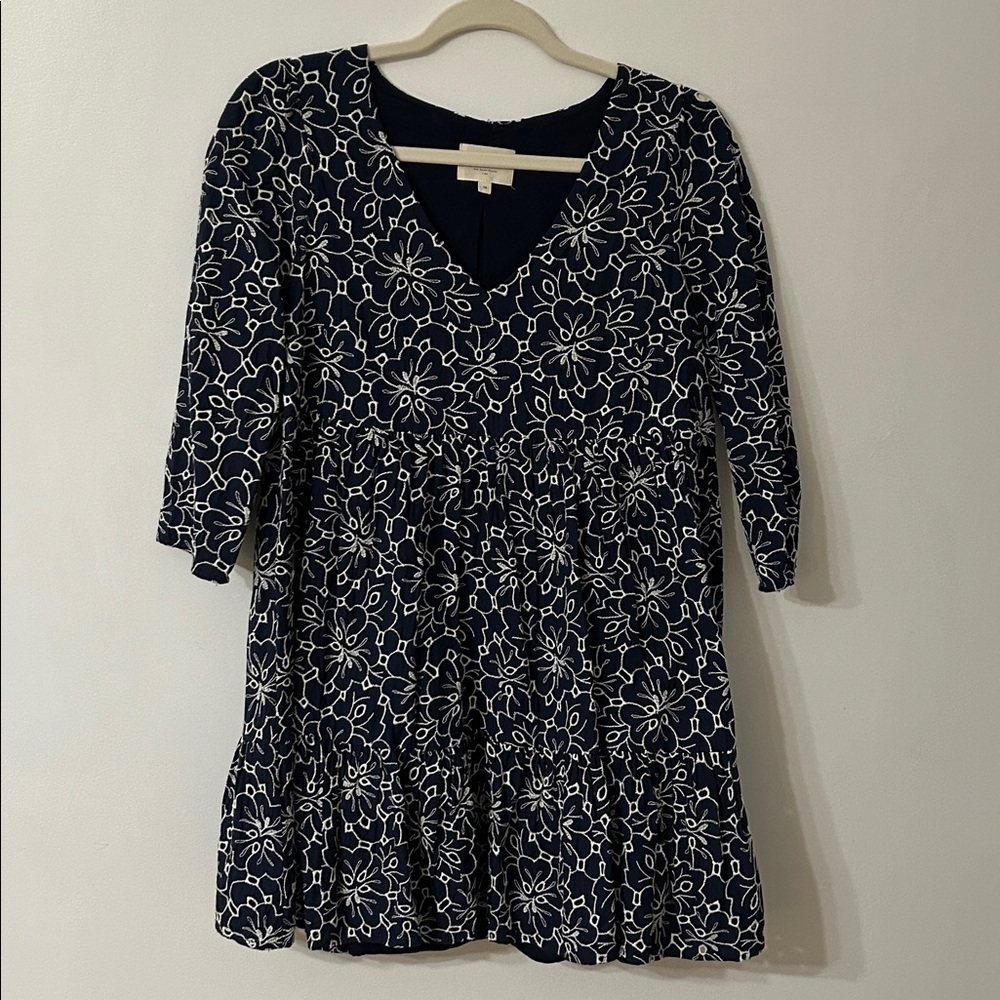 Sezane Navy Blue Mini Dress with White Floral Print